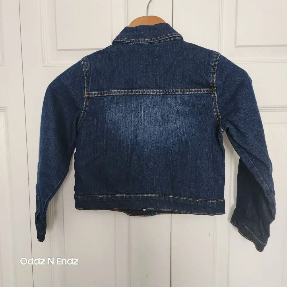 Childrens Place Dark Blue Denim Jacket M 7/8 girl Long Sleeve Button Up With Poc